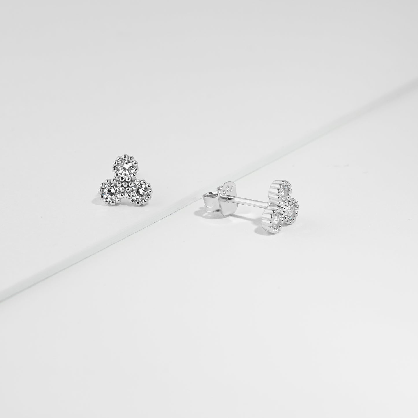 Sterling Silver Zirconia Crown Set Cluster Stud Earrings