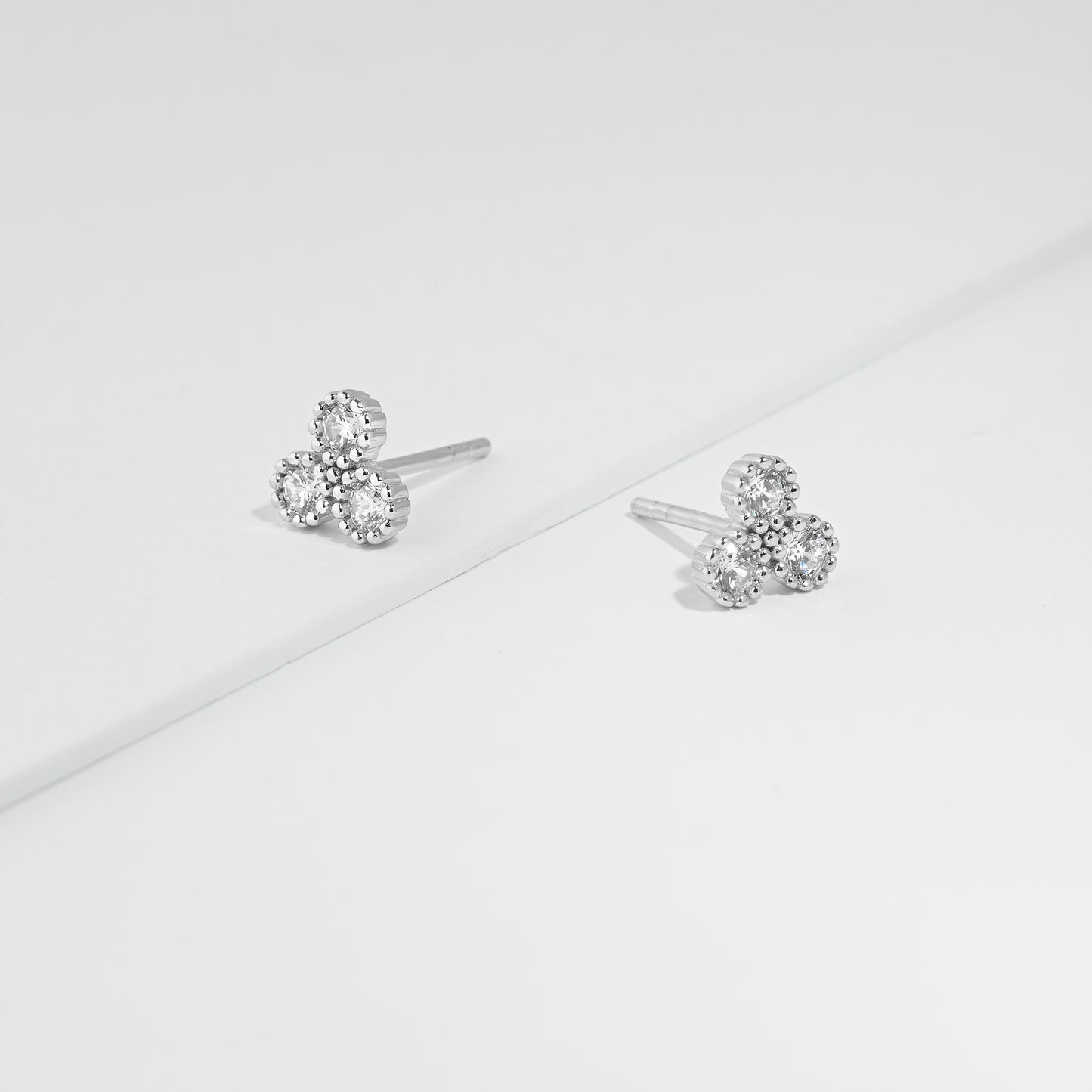 Sterling Silver Zirconia Crown Set Cluster Stud Earrings