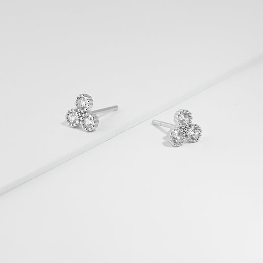 Sterling Silver Zirconia Crown Set Cluster Stud Earrings