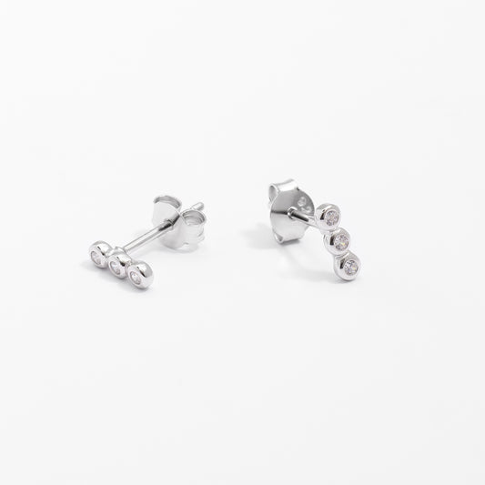 Sterling Silver Zirconia Bezel Row Stud Earrings