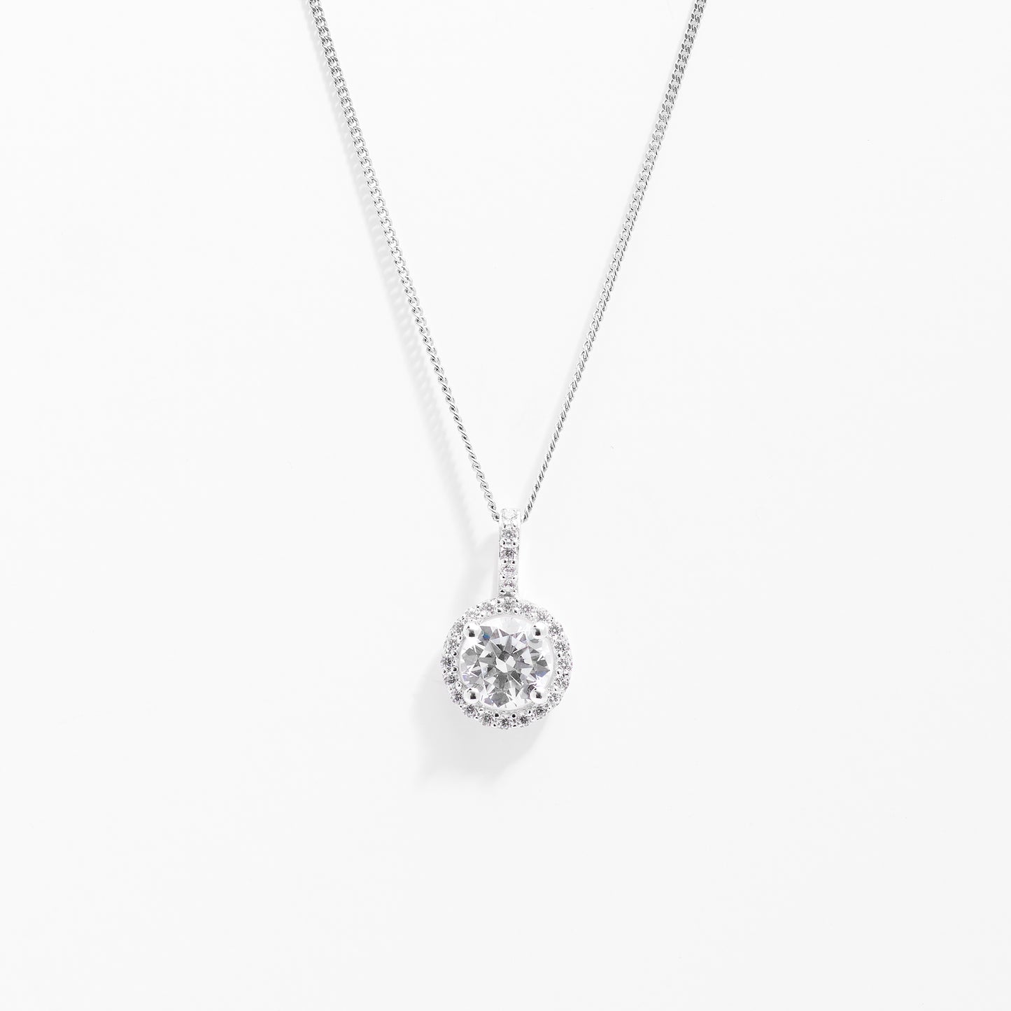 Sterling Silver Zirconia Round Brilliant Solitaire With Halo Pendant