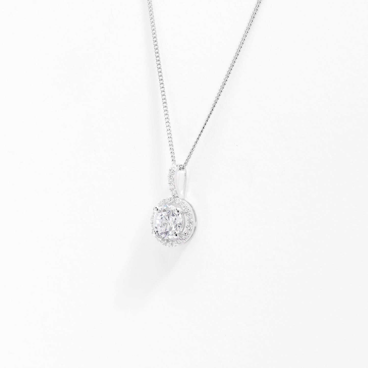 Sterling Silver Zirconia Round Brilliant Solitaire With Halo Pendant