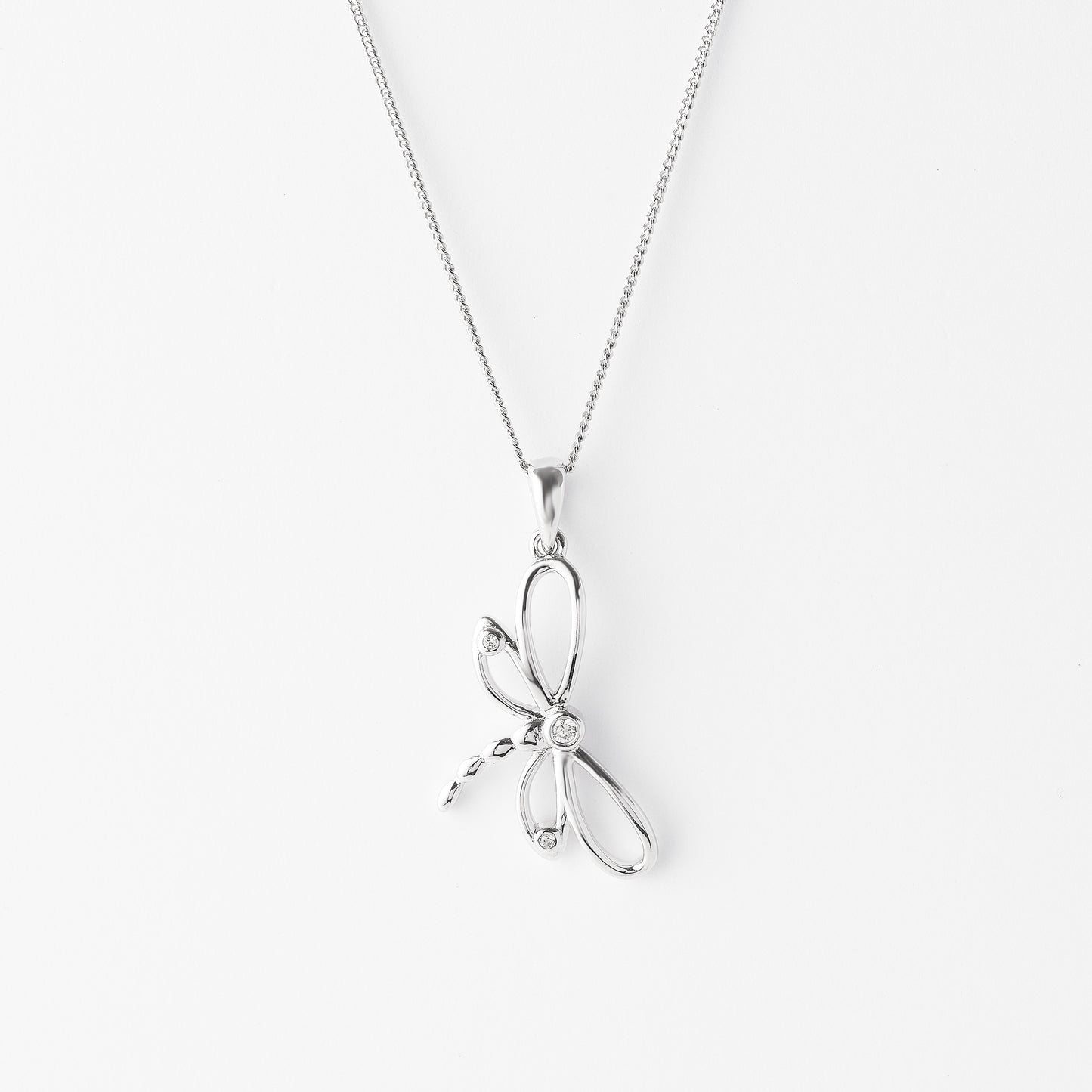 Sterling Silver Zirconia Bezel Dragonfly Pendant