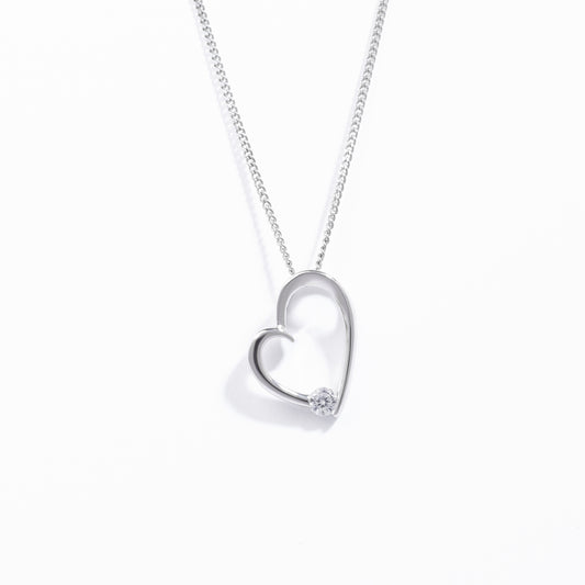 Sterling Silver Open Heart Pendant With Floating Zirconia