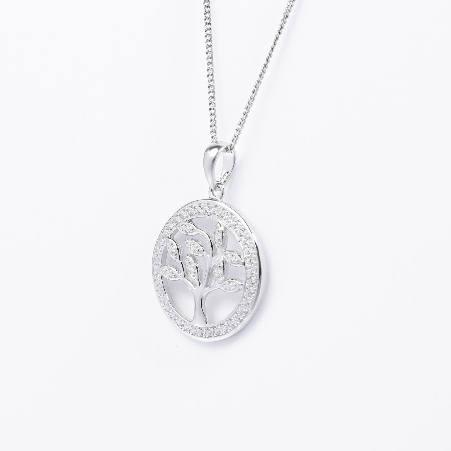 Sterling Silver Zirconia Tree Of Life Halo Pendant