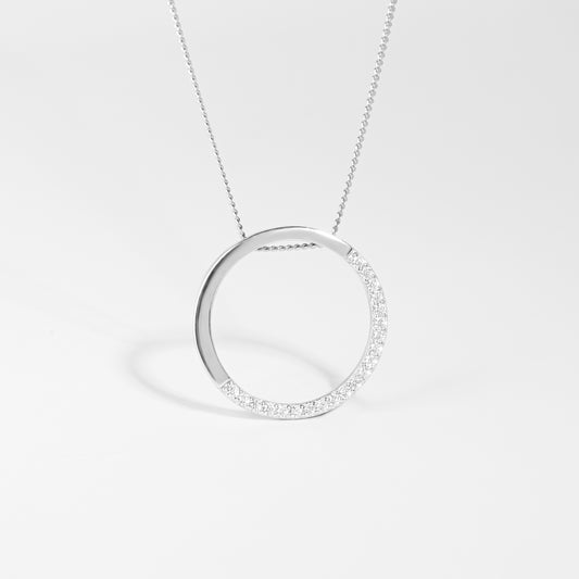 Sterling Silver Circle Half Set Zirconia Pendant