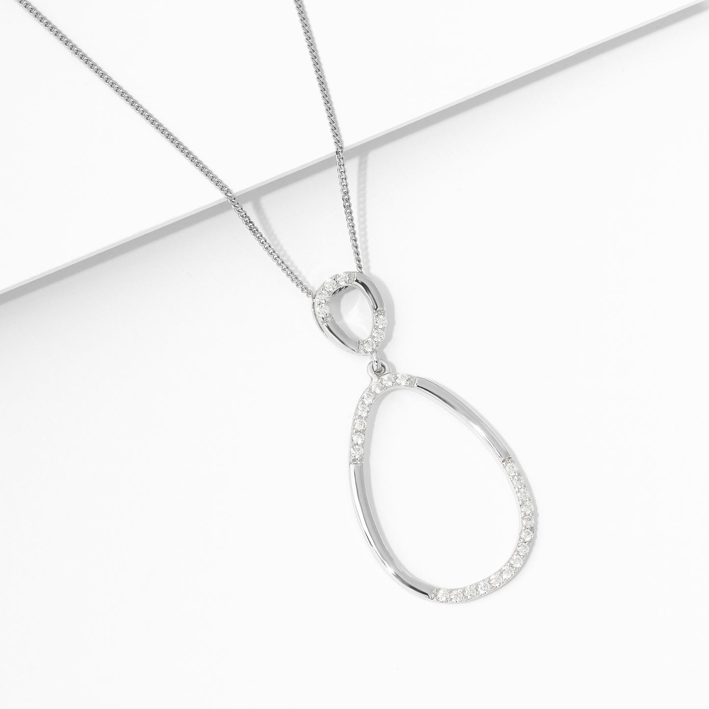 Sterling Silver Zirconia Double Oval Drop Pendant