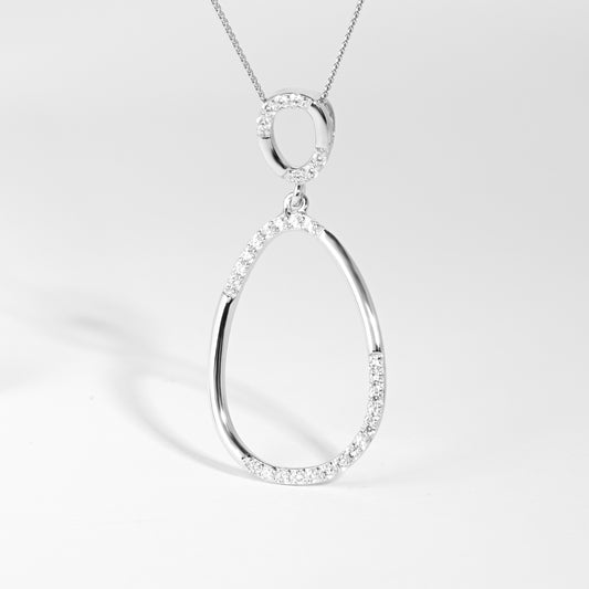 Sterling Silver Zirconia Double Oval Drop Pendant