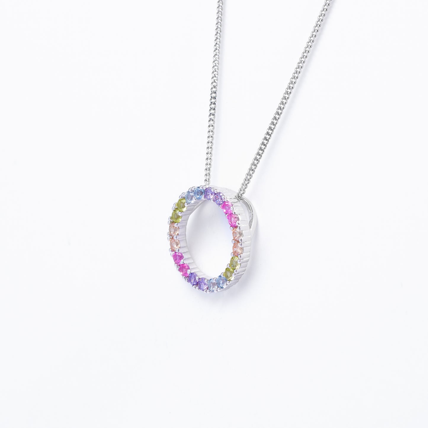 Sterling Silver Pastel Zirconia Open Circle Floating Pendant