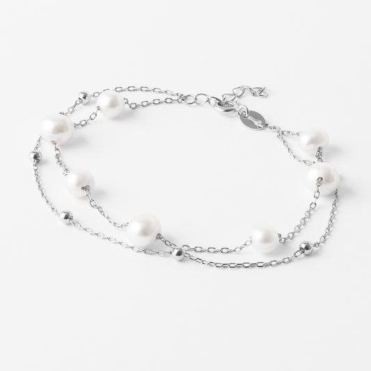 Sterling Silver Double Chain Bracelet With Freshwater Pearls