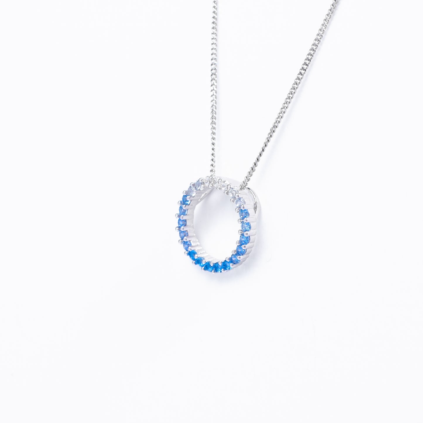 Sterling Silver Blue Ombre Zirconia Open Circle pendant