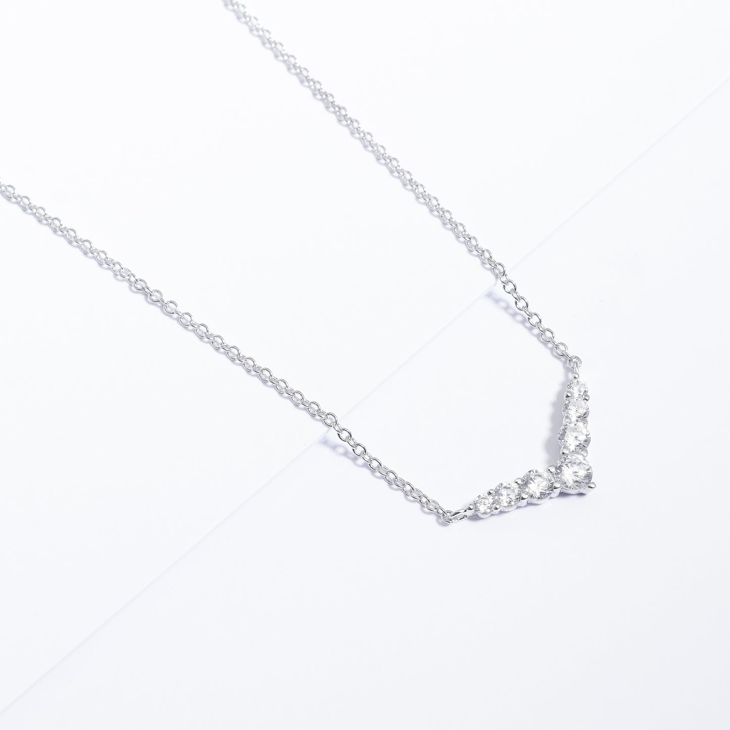 Sterling Silver Graduating Zirconia V Necklace