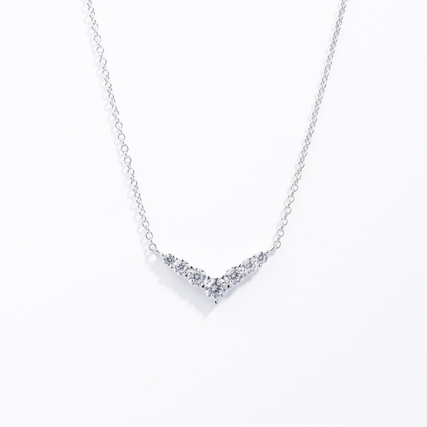 Sterling Silver Graduating Zirconia V Necklace