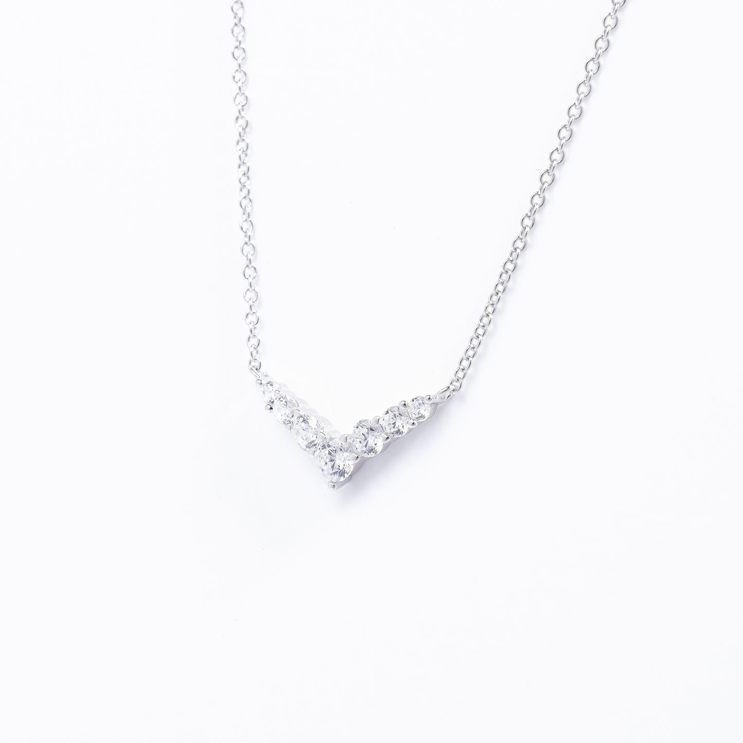 Sterling Silver Graduating Zirconia V Necklace