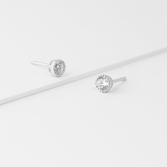 Sterling Silver Zirconia Crown Set Stud Earrings