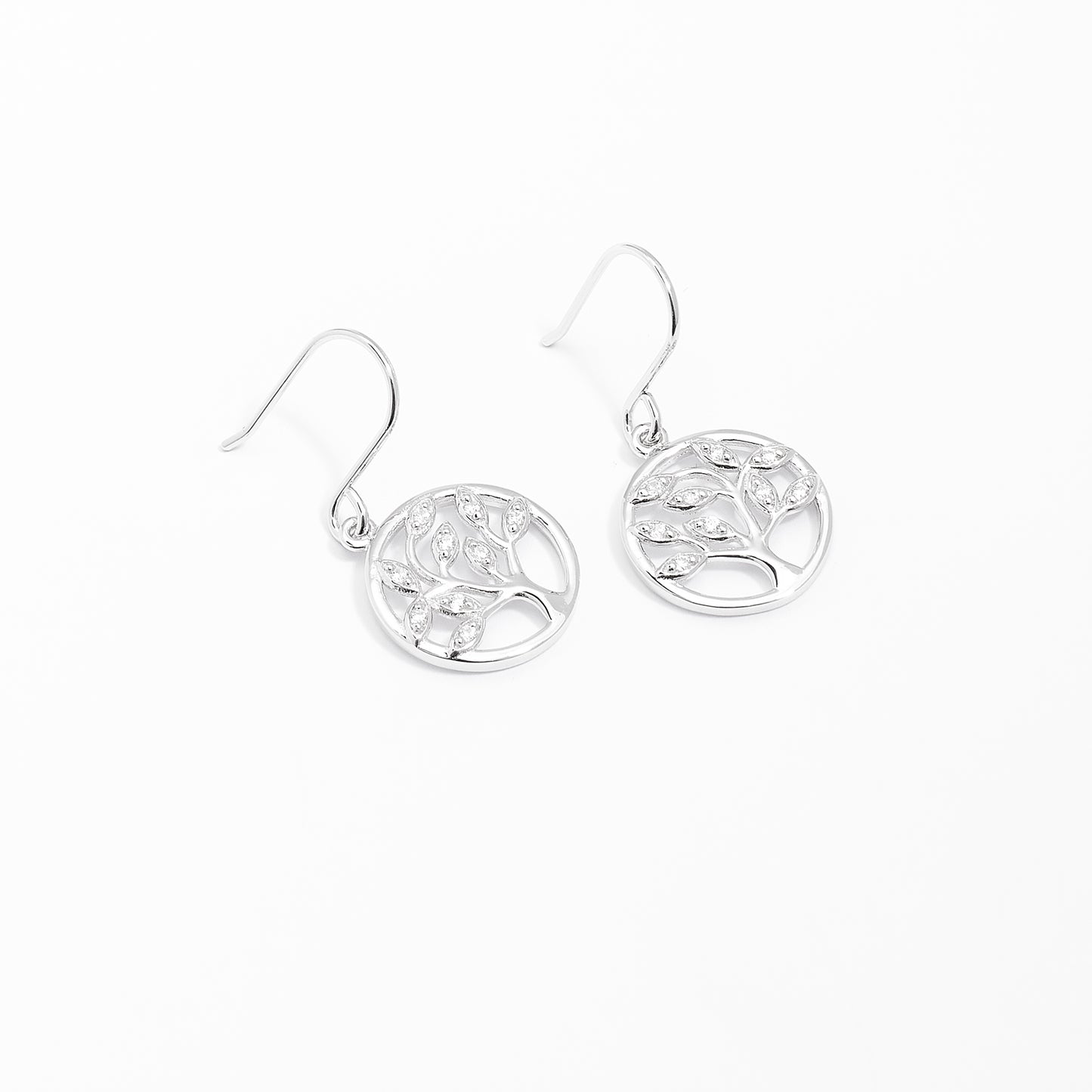 Sterling Silver Zirconia Tree of Life Drop Earrings