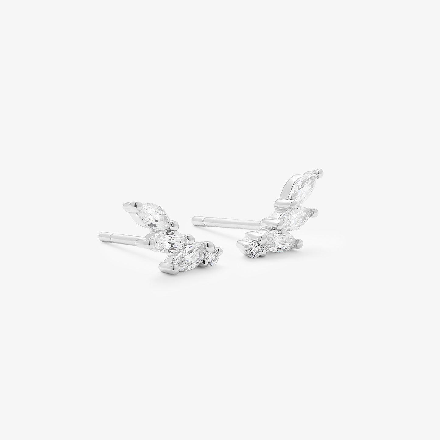 Silver MQ & RB white CZ petite climber stud earrings