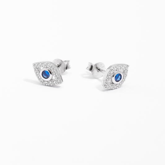 Sterling Silver Zirconia Evil Eye Stud Earrings