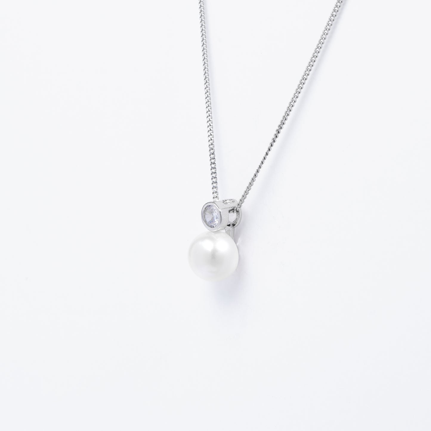 Sterling Silver Pearl With Bezel Zirconia Pendant And Chain
