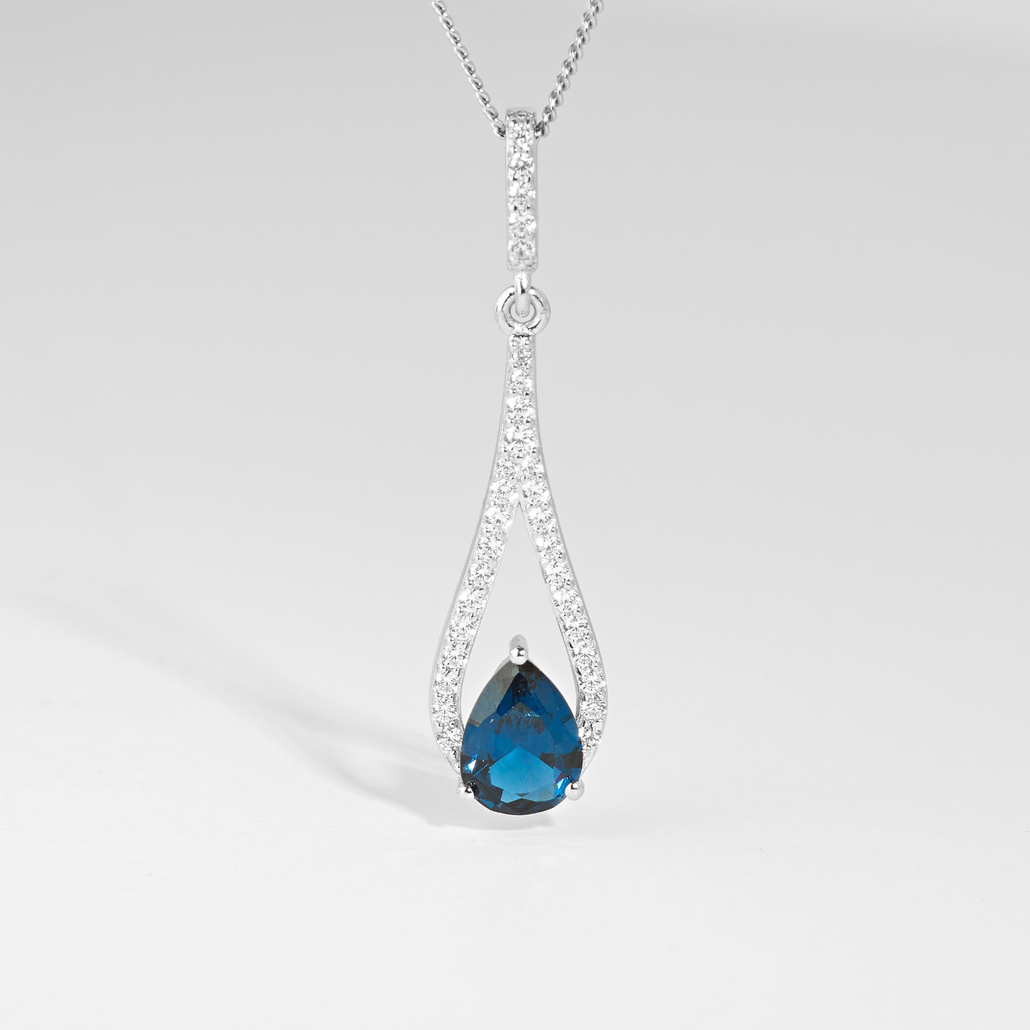 Sterling Silver London Blue Pear Teardrop Zirconia Pendant