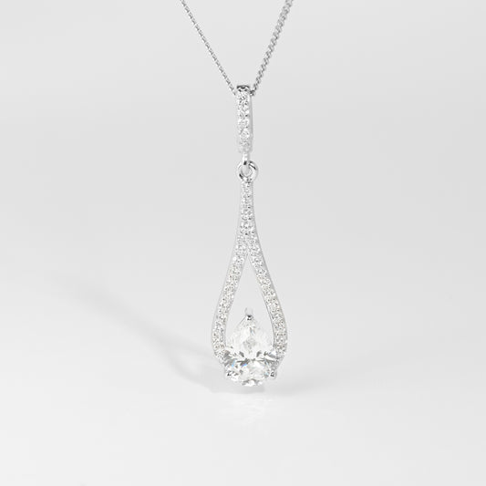 Sterling Silver Teardrop Pear Zirconia Pendant