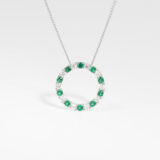 Sterling Silver Green And White Zirconia Circle Pendant