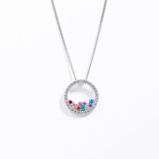 Sterling Silver Scattered Bright Coloured Zirconia Open Circle Pendant