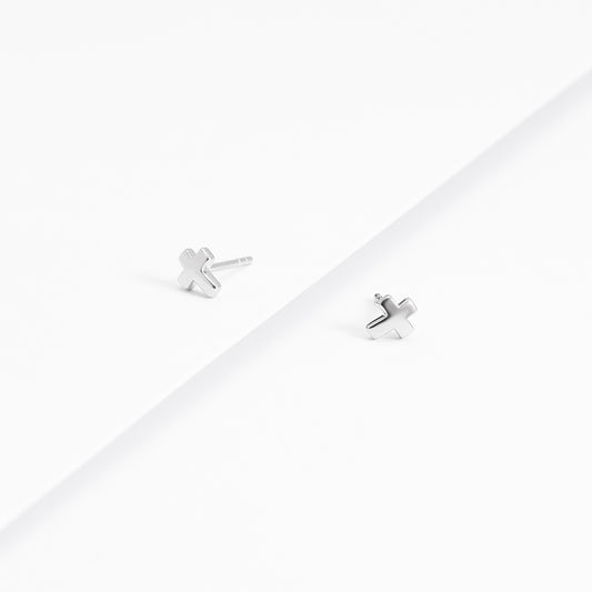 Sterling Silver Plain Cross Stud Earrings
