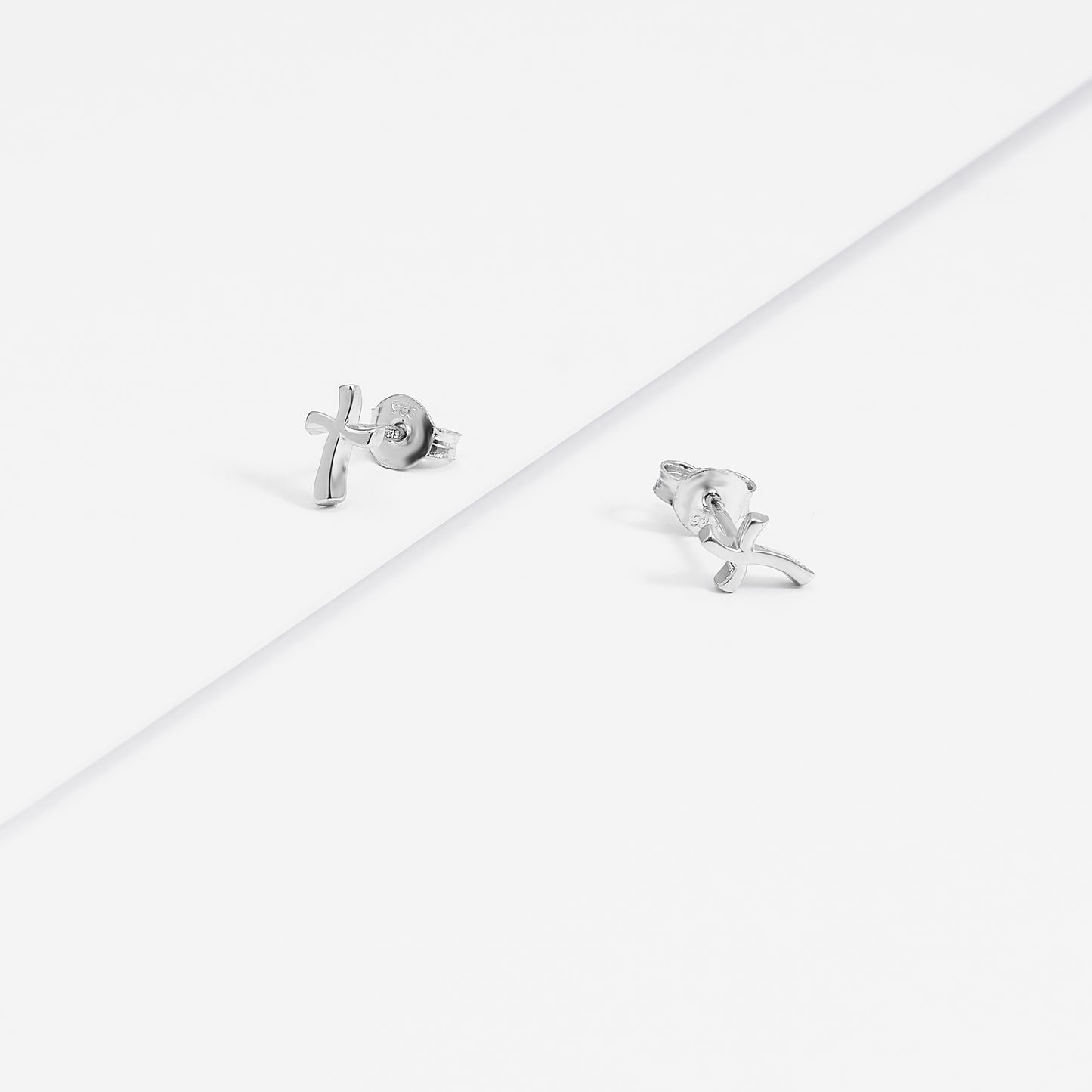 Sterling Silver Plain Wavy Cross Stud Earrings