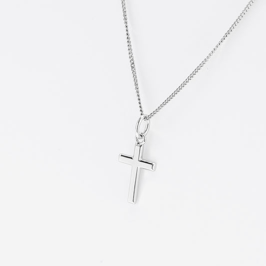 Sterling Silver Small Beveled Edge Cross Pendant 9 x14mm