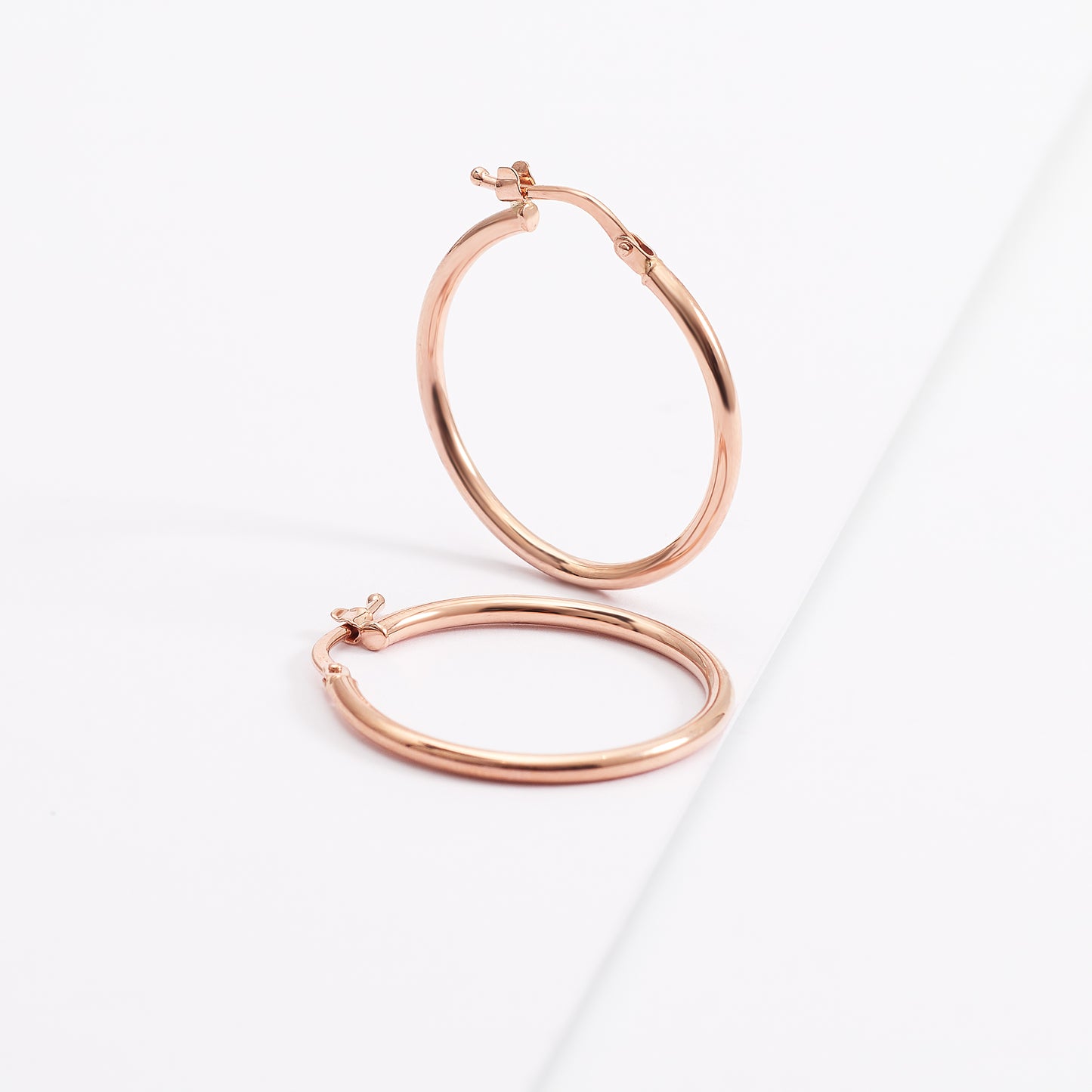 9K Rose Gold Polished Round Hoop Earrings 20mm