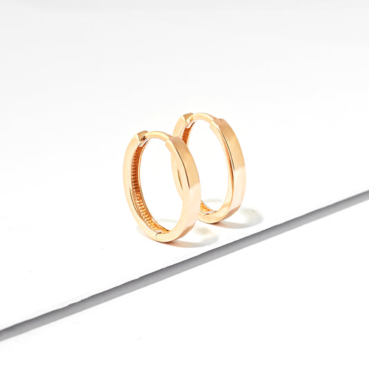 9K Rose Gold Plain Oval Huggie Earrings 15mm