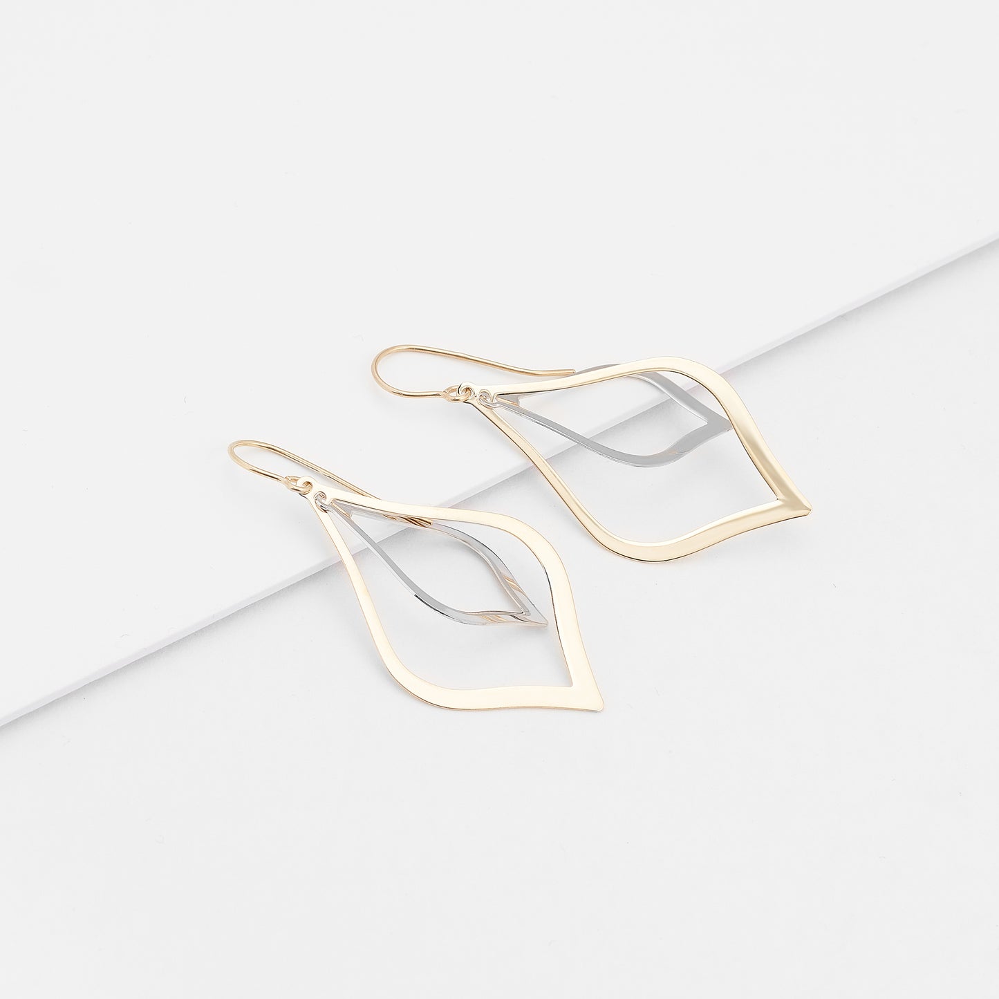 9K Yellow And White Gold double teardrop earrings