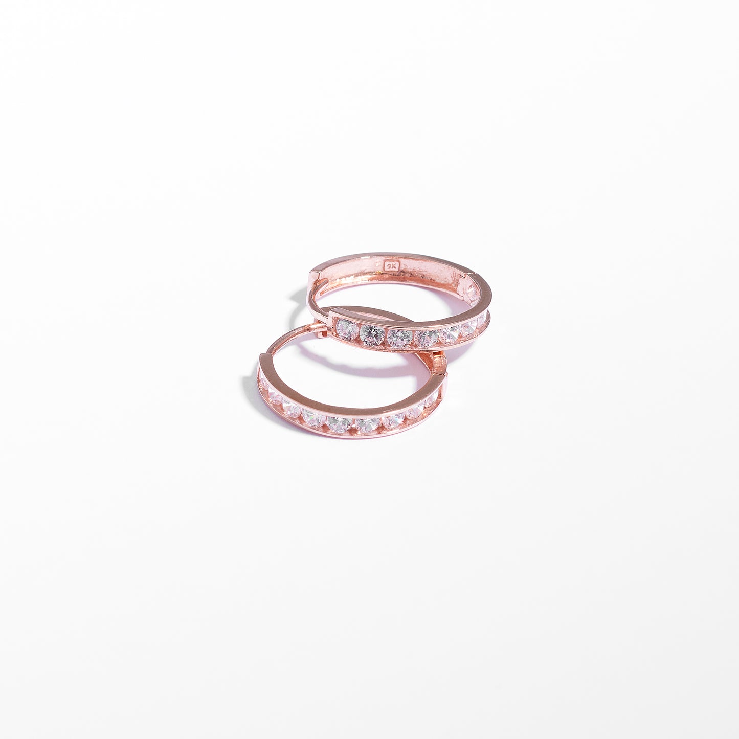 9K Rose Gold Zirconia Huggie Earrings 13mm
