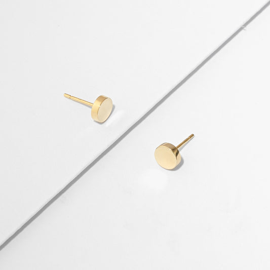 9K Yellow Gold Plain Disc Stud Earrings 6mm