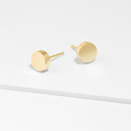 9K Yellow Gold Plain Disc Stud Earrings 6mm