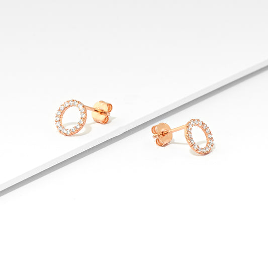 9R Rose Gold Zirconia Circle Stud Earrings