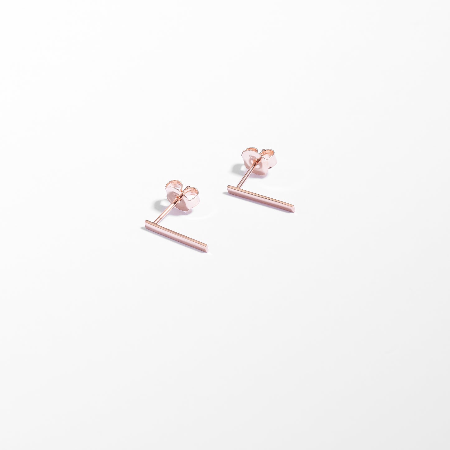 9K Rose Gold Long Bar Stud Earrings 11mm