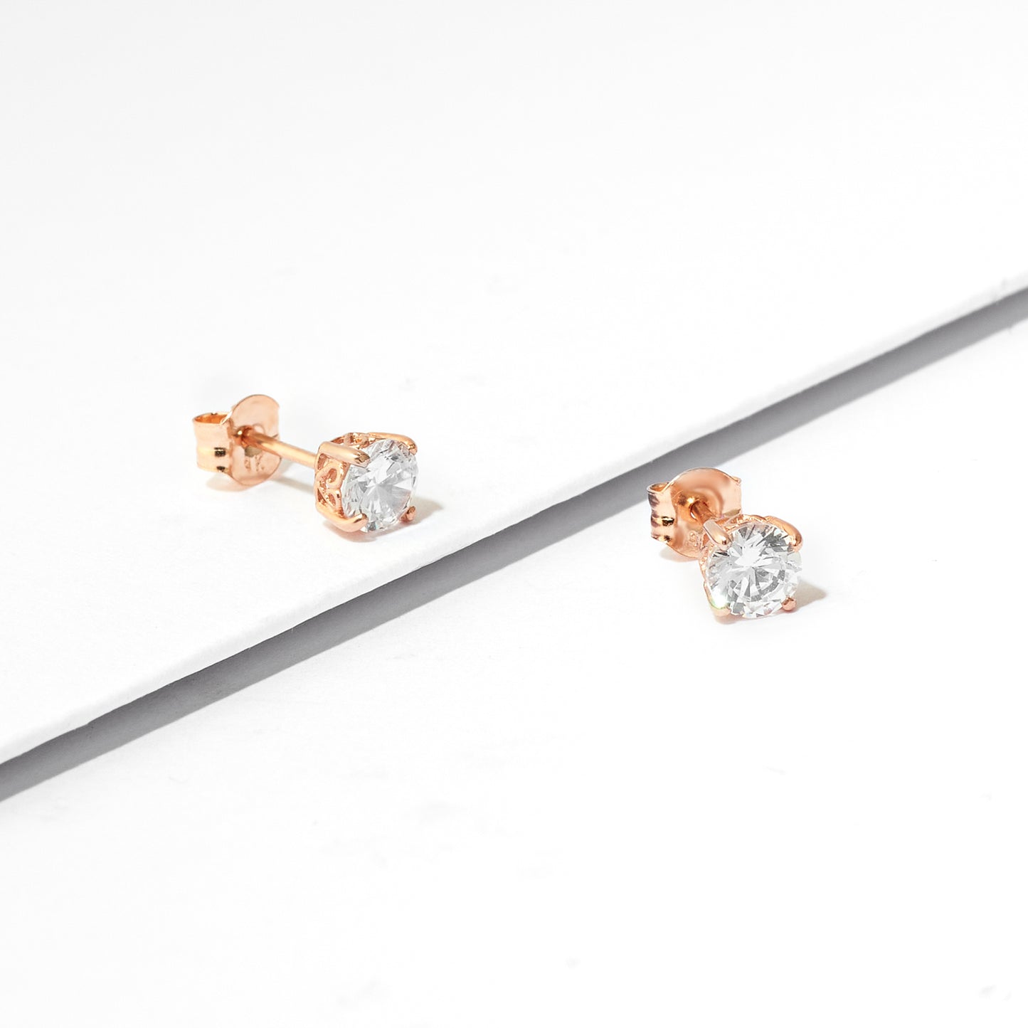 9k Rose Gold Zirconia Stud Earrings 4.5mm