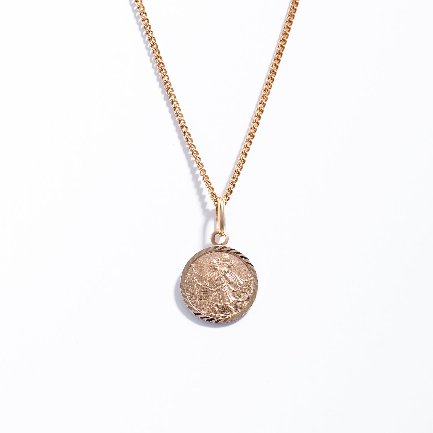 9K Yellow Gold Solid St Christopher Medallion Pendant 12mm
