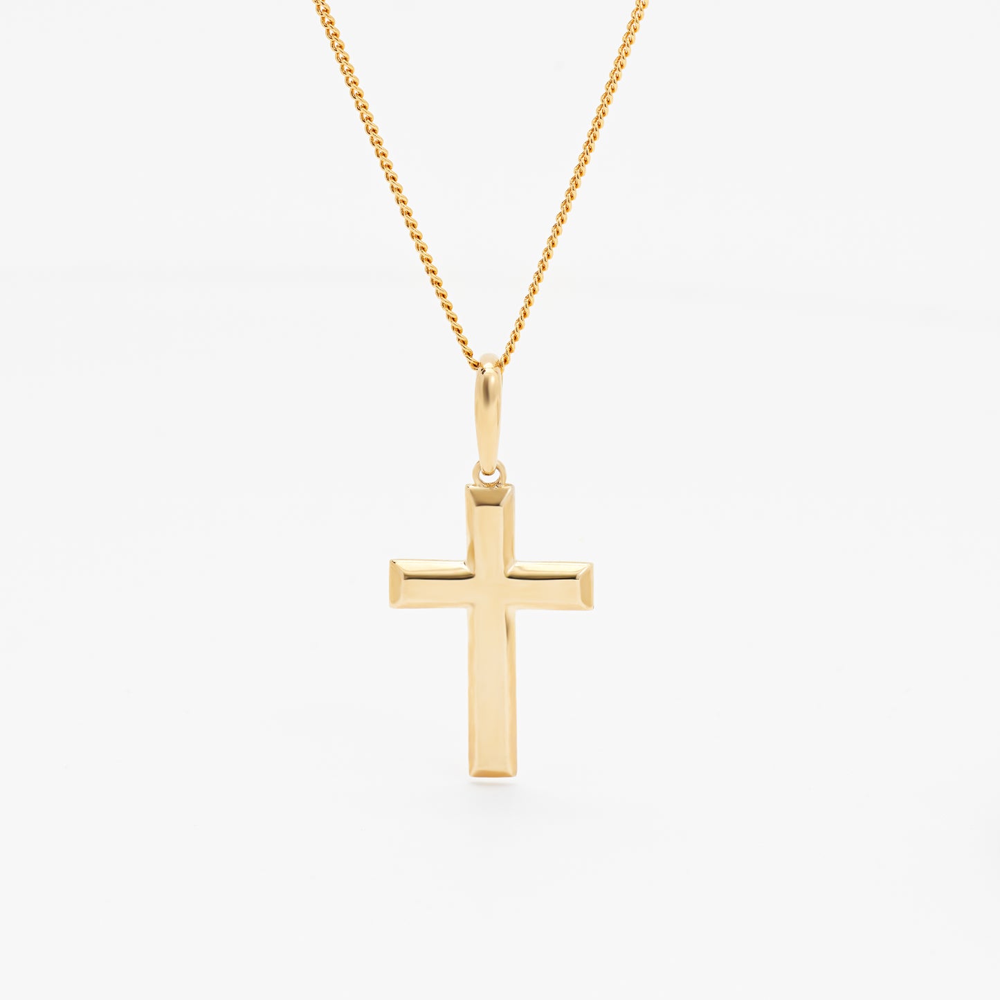 9K Yellow Gold Solid Bevelled Edge Cross Pendant 25x17mm