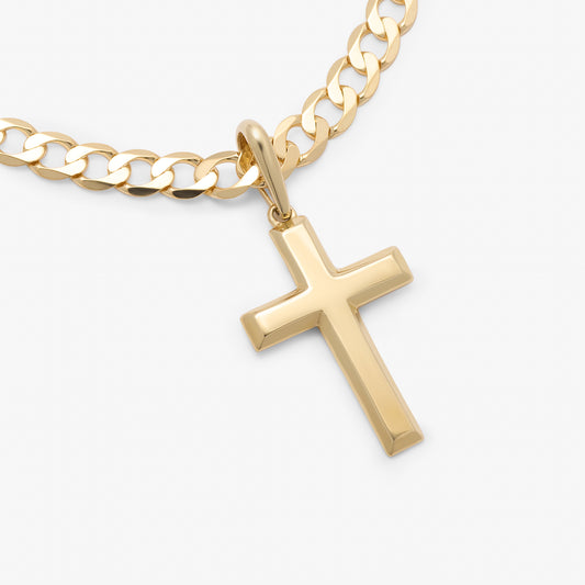 9K Yellow Gold Solid Bevelled Edge Cross Pendant 25x17mm
