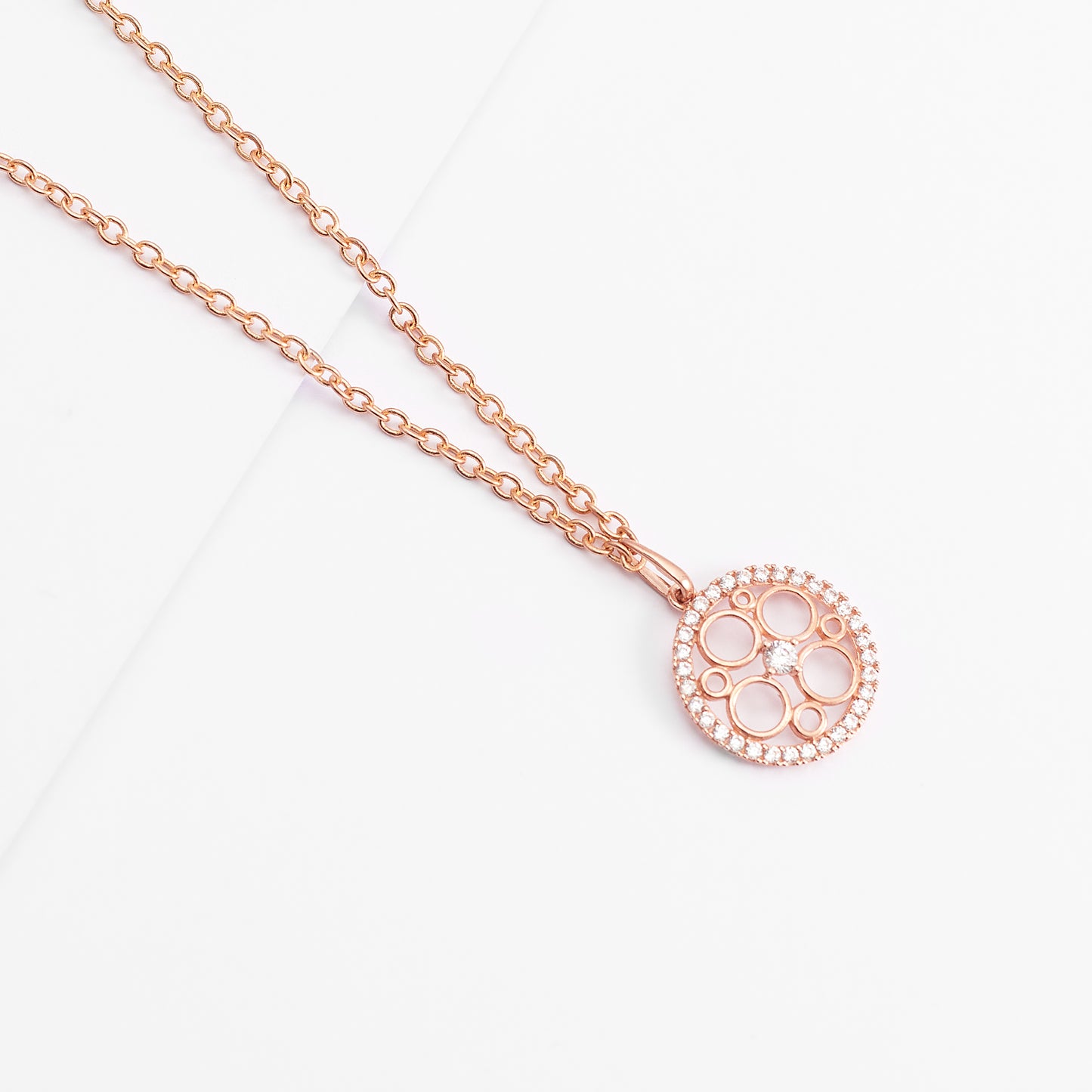 9K Rose Gold Circle Pendant With Zirconia Halo
