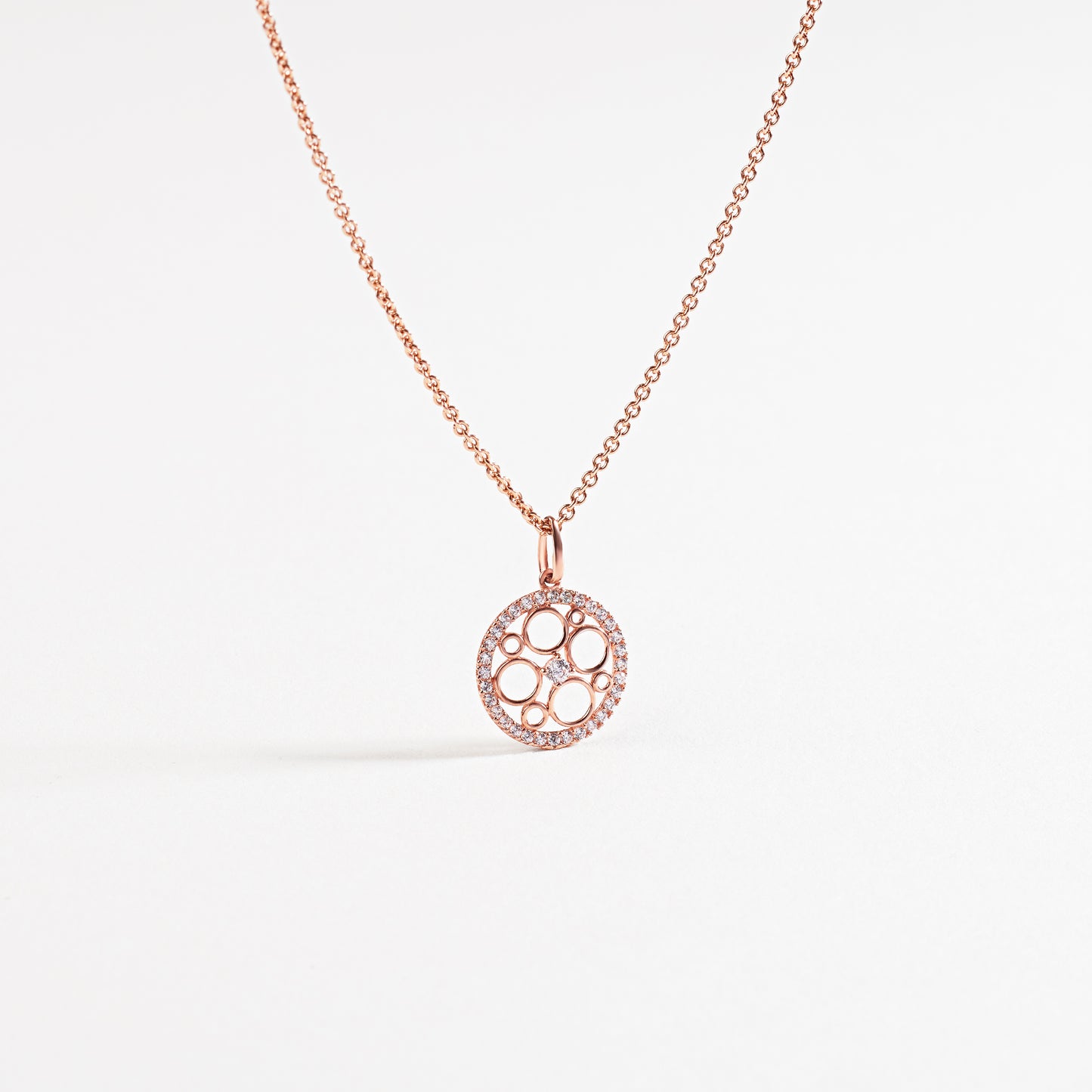 9K Rose Gold Circle Pendant With Zirconia Halo