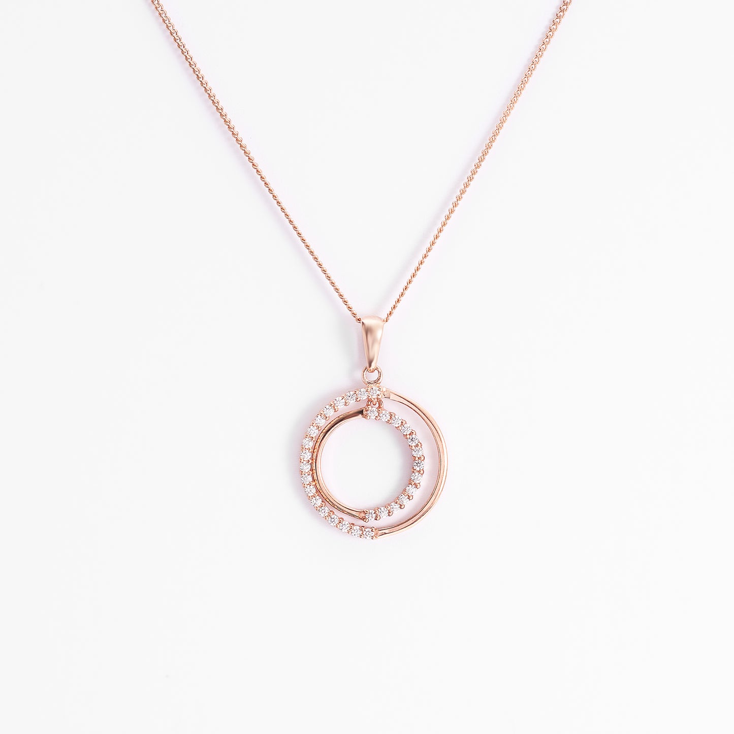 9K Rose Gold Zirconia Double Open Circle Pendant