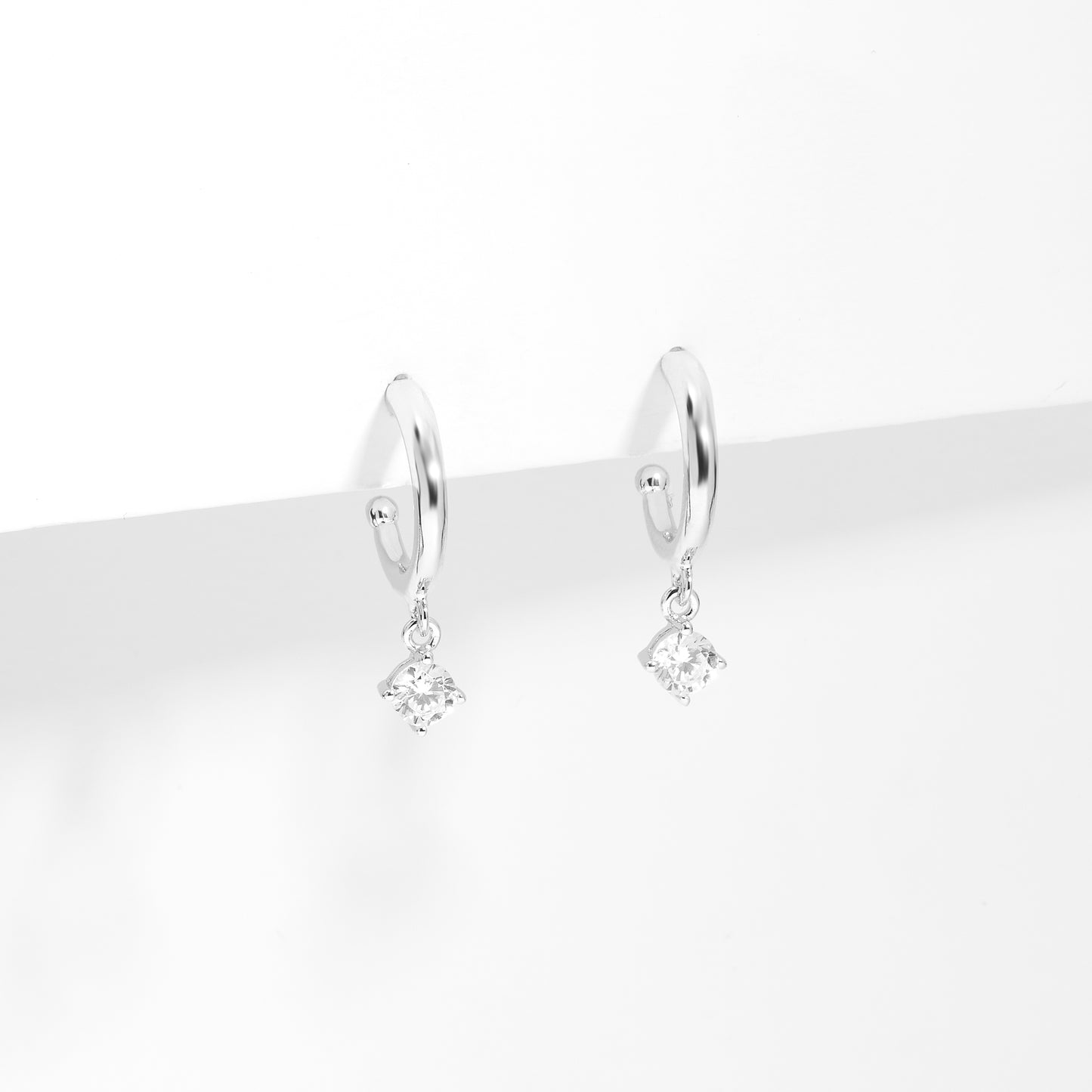 Sterling Silver Half Hoop Earrings With Zirconia Drop