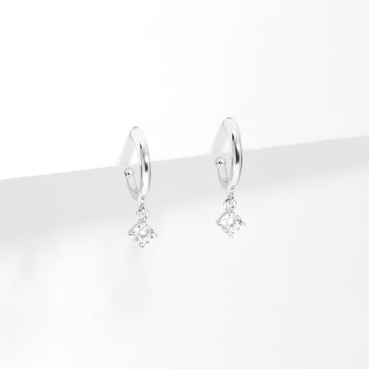 Sterling Silver Hoop Earrings With Zirconia Drop