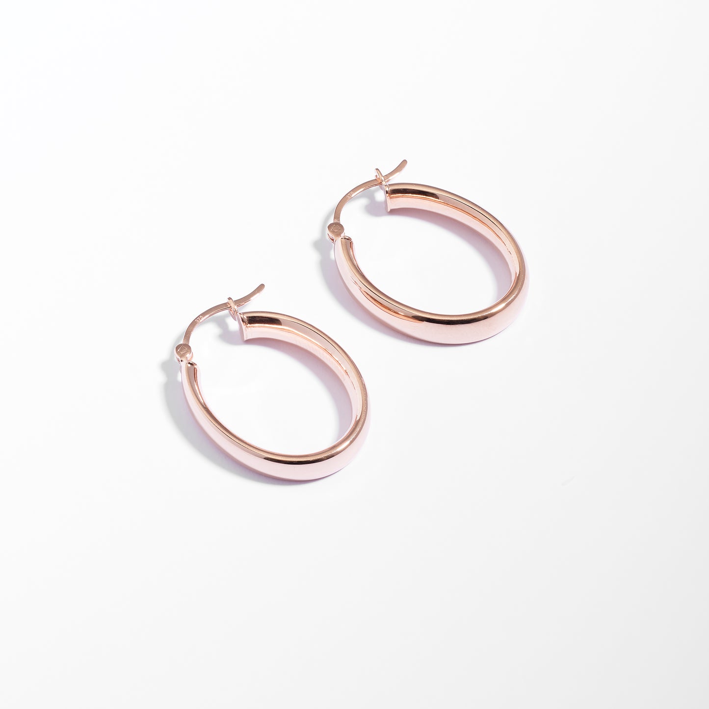 9K Rose Gold Oval Half Round Hoop Earrings 20x14mm