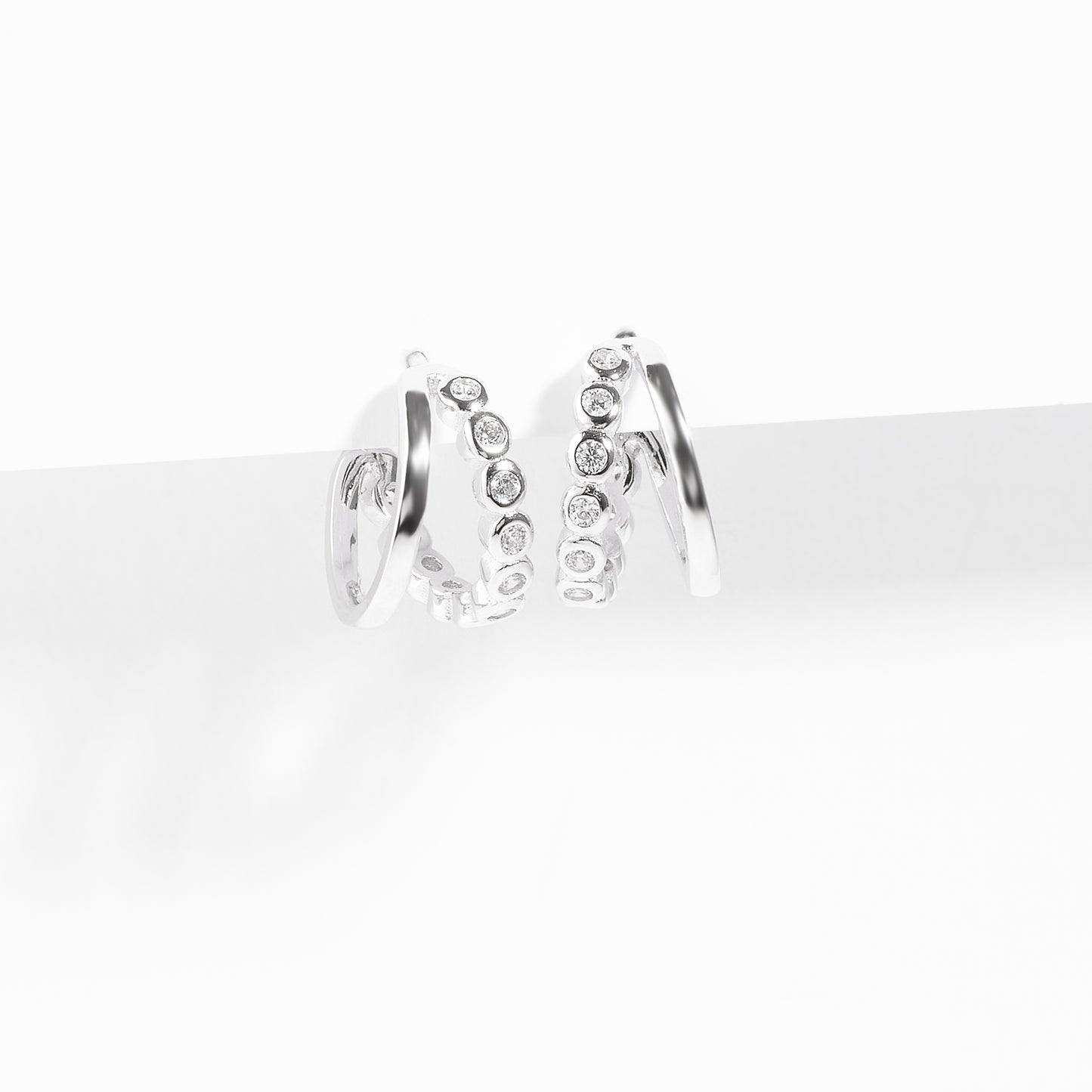 Sterling Silver Zirconia Double Hoop Bezel Stud Earrings