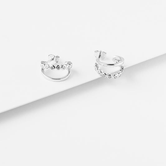 Sterling Silver Zirconia Double Hoop Bezel Stud Earrings